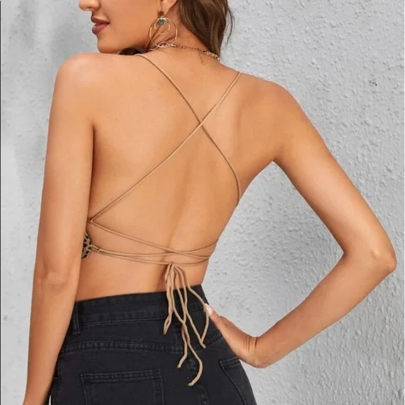 NEW| Leopard Print Backless Crop Cami - Picture 2 of 5